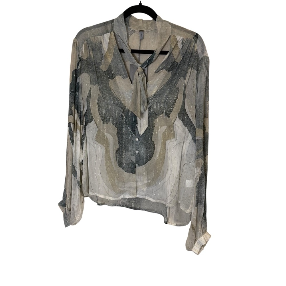 Blank London Moira Women's Sheer Lightweight Blouse with Front Neck Tie Sz S